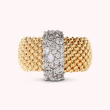 Golden Popcorn Band Ring with Cubic Zirconia Pave