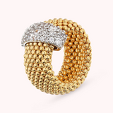 Golden Popcorn Band Ring with Cubic Zirconia Pave