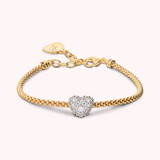 Bracciale Golden Maglia Popcorn con Cuore in Pavé di Cubic Zirconia