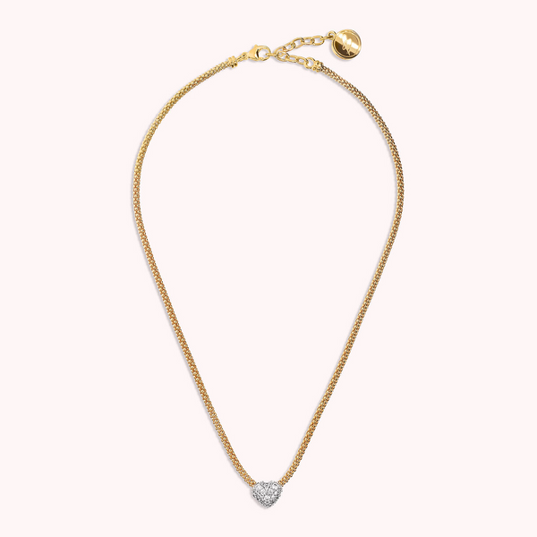 Collana Golden Maglia Popcorn con Cuore in Pavé di Cubic Zirconia