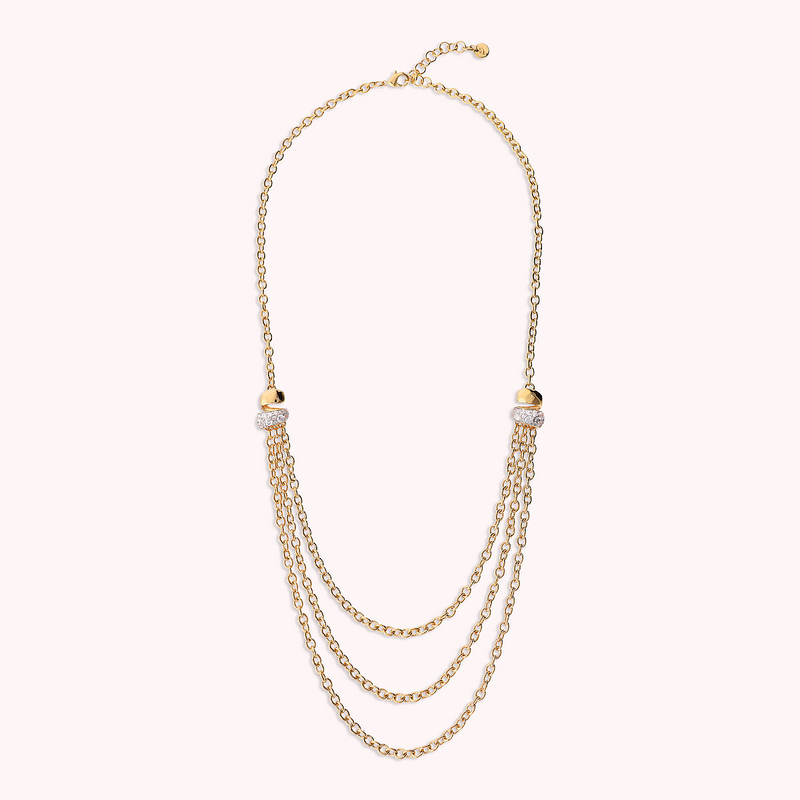 Multi-strand Necklace Golden Chain Rolo with Pavé in Cubic Zirconia