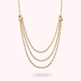 Multi-strand Necklace Golden Chain Rolo with Pavé in Cubic Zirconia