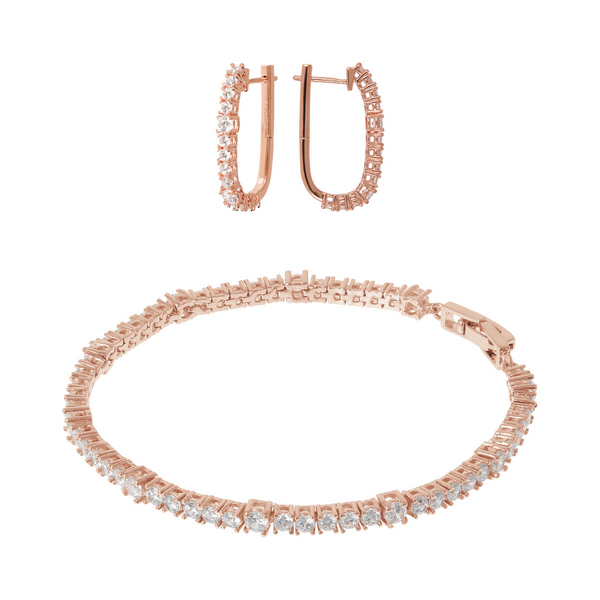 Set Orecchini a Cerchio e Bracciale Tennis con Cubic Zirconia Bianche