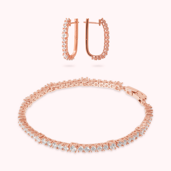 Set Orecchini a Cerchio e Bracciale Tennis con Cubic Zirconia Bianche