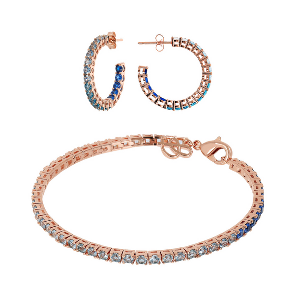 Set Orecchini a Cerchio Medi e Bracciale Tennis con Cubic Zirconia Blu Effetto Dégradé