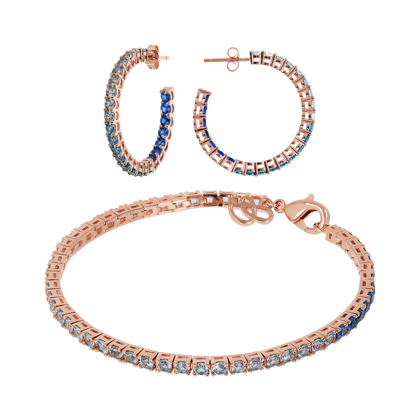 Set Orecchini a Cerchio Grandi e Bracciale Tennis con Cubic Zirconia Blu Effetto Dégradé