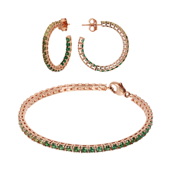 Set Orecchini a Cerchio Grandi e Bracciale Tennis con Cubic Zirconia Verdi Effetto Dégradé