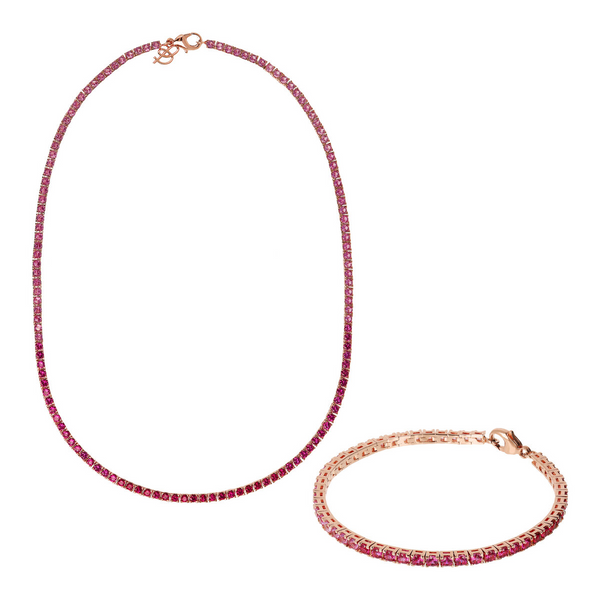 Set Collana e Bracciale Tennis con Cubic Zirconia Rosa Effetto Dégradé