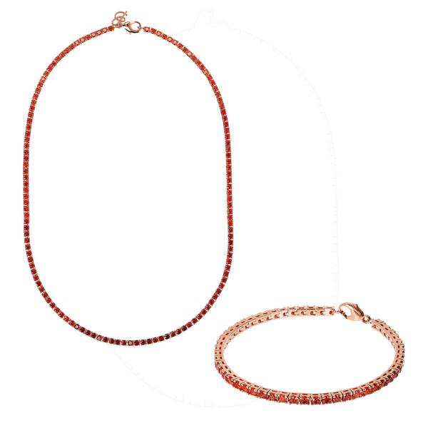 Set Collana e Bracciale Tennis con Cubic Zirconia Rosse Effetto Dégradé