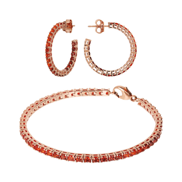 Set Orecchini a Cerchio Grandi e Bracciale Tennis con Cubic Zirconia Rosse Effetto Dégradé