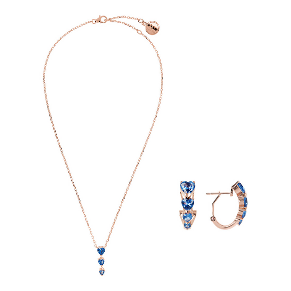 Set Collana e Orecchini Cuore con Cubic Zirconia Blu