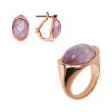 Cocktail Ring and Stud Earrings Set with Faceted Purple Amethyst