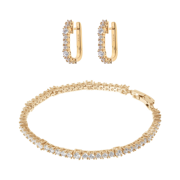 Set Golden Orecchini a Cerchio Ovali e Bracciale Tennis con Cubic Zirconia Bianche