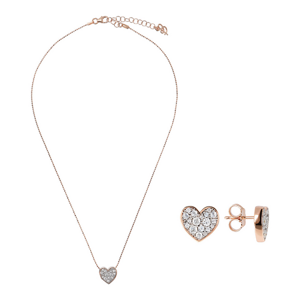 Set Collana e Orecchini con Cuore in Pavé di Cubic Zirconia