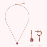 Set Collana e Orecchini Pendenti con Goccia in Cubic Zirconia Fucsia