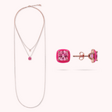 Ensemble collier et boucles d'oreilles émaillés fuchsia et zircons cubiques roses