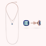 Blue Enamelled Necklace and Earrings Set with Light Blue Cubic Zirconia