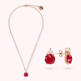 Ensemble collier et boucles d'oreilles avec agate rouge et cœur en zircone cubique