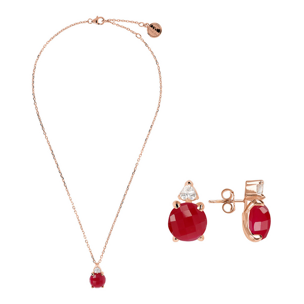 Set Collana e Orecchini con Agata Rossa e Cuore in Cubic Zirconia