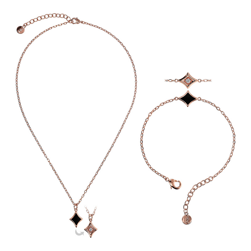 Étoile Necklace and Bracelet Set Enamelled Black with Cubic Zirconia