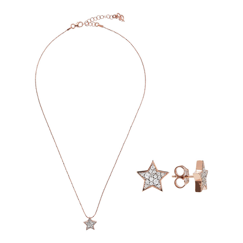 Necklace and Earrings Set with Star in Cubic Zirconia Pavé