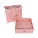 Golden Two-Tone Hoop Earrings and Tennis Bracelet Set with Pink and White Cubic Zirconia